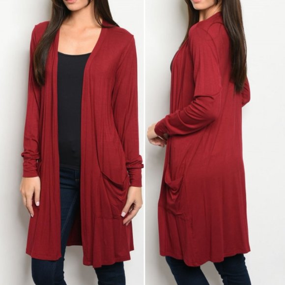 Trend Setter Diva Boutique Jackets & Blazers - BURGUNDY CARDIGAN / DUSTER